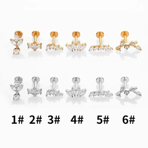 Surgical stainless steel zircon leaf crown stud earrings in gold and silver finish