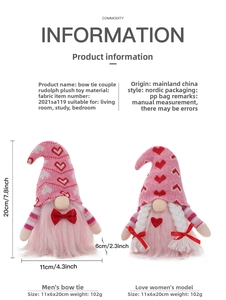 Dimensioni dettagliate degli gnomi di San Valentino in tessuto a maglia rosa e bianco
