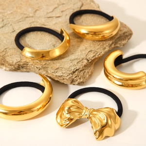 Fashionable 18K gold stainless steel hair rings in sleek arc and bowknot shapes