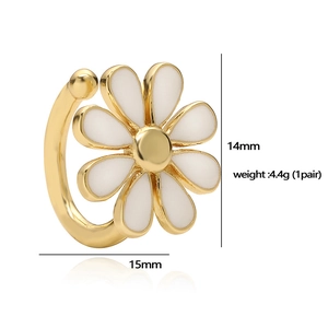 Golden daisy ear cuff with white enamel petals and 14mm dimensions for women