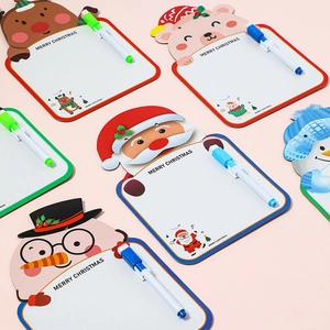 Christmas themed double-sided writing board for kids with markers in four cartoon styles