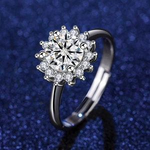 Sunflower style sparkling zircon ring with adjustable band on blue starry background
