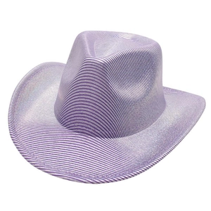 Purple western cowboy hat with silver shimmer stripes for festivals and disco parties