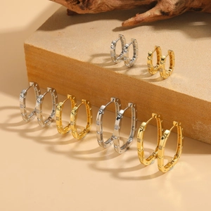 Rectangular Hoop Earrings Copper Zircon Minimalist Geometric Style Gold Silver Plated Jewelry For Women