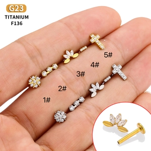 G23 Titanium Labret Stud Lip Ring Internally Threaded Cartilage Piercing Jewelry Zircon Inlaid Earring Stud