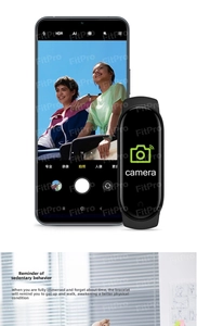 Close-up of smart bracelet featuring remote camera control and sedentary reminder function