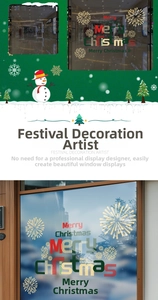 Détail de stickers de Noël statiques pour vitres avec flocons et motifs festifs