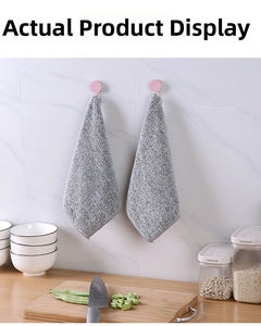 Detail of grey bamboo fiber kitchen cloth with waffle weave texture and hanging hook