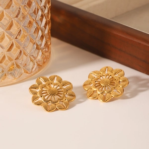 Boucles d'oreilles vintage françaises en acier inoxydable doré, motif tournesol