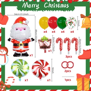 Christmas balloon set with Santa, candy cane, and confetti balloons for party decor
