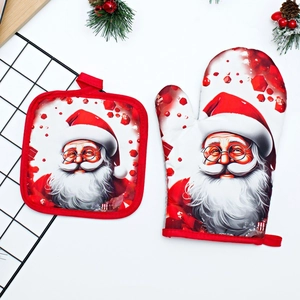 Heat Resistant Oven Mitt And Pot Holder Polyester Kitchen Baking BBQ Christmas Santa Snowman Valentine Eid Pattern Printed