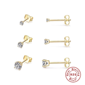 Minimalist Stud Earrings Cubic Zirconia With 925 Sterling Silver Earring Post Round Geometric Tiny Jewelry For Women