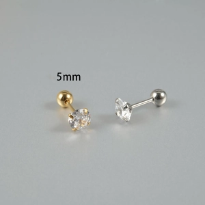 Detailed view of 5mm cubic zirconia earrings with gold and silver ball screw backs