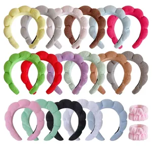 Twisted Puffy Spa Headband And Wristbands For Women Face Washing Padded Terry Cloth Thick Makeup Skincare Head Band
