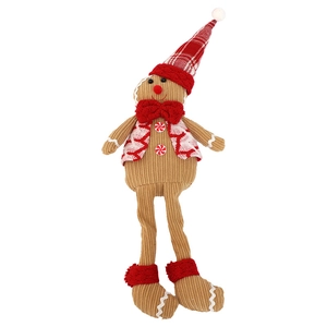 Christmas gingerbread man doll with long legs and corduroy texture on white background