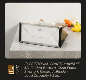 Detail of marble texture gift bag with reinforced base showing 1-5kg load capacity