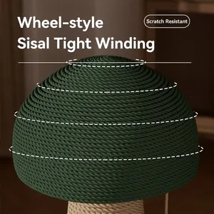 Vertical mushroom cat scratching post with dark green sisal rope for indoor cat play
