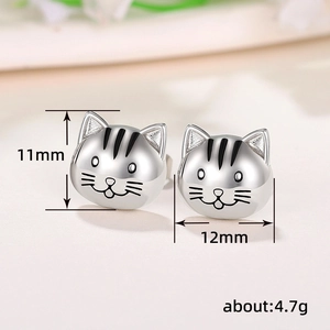 Süße silberne Katzenohrringe für Damen, Maße 11mm x 12mm und Gewicht etwa 4,7g