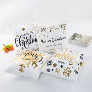 Set of 4 white Christmas pillow covers with gold snowflake and Merry Christmas prints