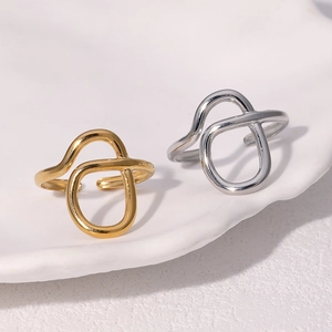 Minimalist Winding Line Open Ring Stainless Steel Geometric Abstract Adjustable Jewelry For Women