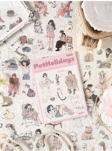 Detail of 20pcs forest girl and pet stickers set for DIY scrapbooking journaling