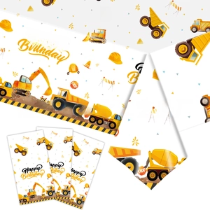 Disposable PE tablecloth and gift bags with construction excavator theme for kids party