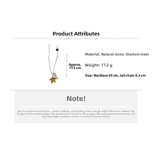 Detailed size specifications for the stainless steel star necklace with tiger eye stone pendant