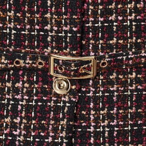 Chic tweed jacket with crew neck and matching waist belt in premium metallic weave