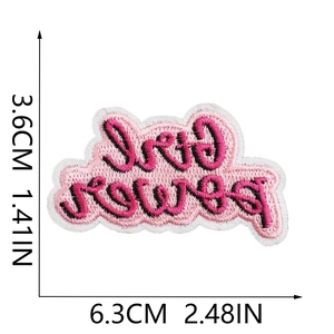 Detailed view of pink Girl Power embroidered patch with 3.6x6.3cm dimension measurement