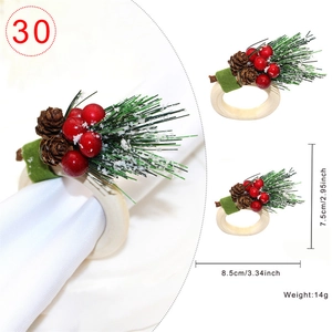 Christmas napkin ring with pine needles and red berries detail showing dimensions