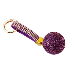 Sparkling purple rhinestone sphere keychain with gold metal clasp for women handbag
