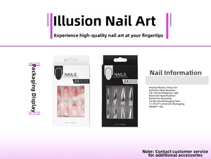 Detail showing ABS resin press-on nails packaging dimensions and 24-piece set specifications