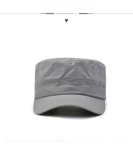 Front view of grey breathable cadet cap with mesh fabric and rigid curved brim