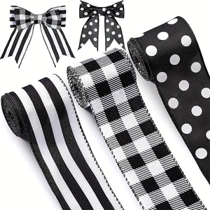 Christmas Decorative Ribbon Striped Polka Dot Gingham Checkered Fabric Ribbon For DIY Christmas Tree Decor Gift Wrap Crafting