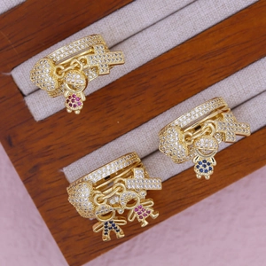 18K gold plated ring with heart, cross and cute boy girl charms set with cubic zirconia