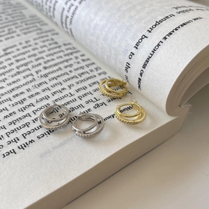 Minimalist 925 silver double hoop earrings with pavé zircons in gold and silver finish
