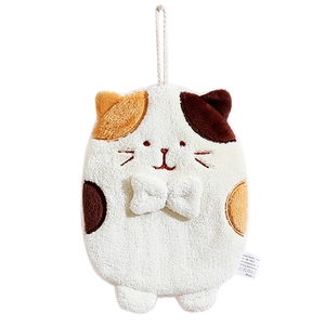 Cute calico cat hanging hand towel made of soft absorbent coral fleece for kitchen