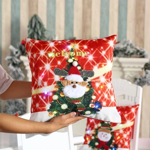 Housse de coussin de Noël lumineuse à LED avec broderie renne et décorations de fête
