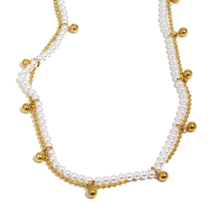 Collier double rang en acier inoxydable doré 18K avec perles et breloques clochettes