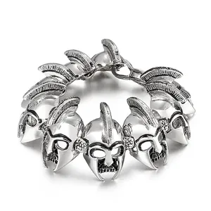 Men Bracelet Retro Punk Spartan Warrior Helmet Lion Wolf Head Gothic Jewelry 316L Stainless Steel
