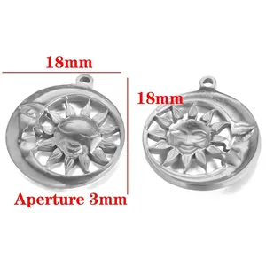 Stainless steel sun and moon pendants with hollow design measuring 18mm in diameter