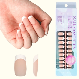 Kit d'ongles press-on French en gel souple rose nude et blanc système 3-en-1