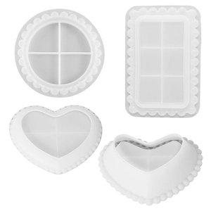 4-piece silicone mold set for bubble lace heart candles and epoxy storage trays