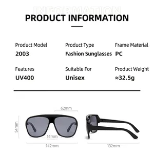 Fashionable oversized UV400 black square sunglasses with durable PC frame and chic design