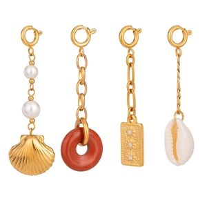 Gold stainless steel jewelry charms set with pearls shells and crystals for DIY designs