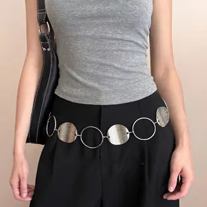 Women Metal Chain Belt Adjustable Alloy Round Ring Flower Heart Waist Belt For Dress Decoration Y2K Bohemian Style