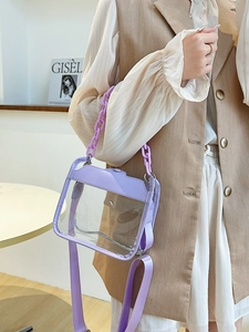 Modern purple transparent PVC mini crossbody bag with thick chain and wide shoulder strap