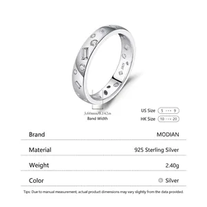 Irregular S925 sterling silver band ring with alternating round and baguette zircons