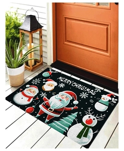 Detailed texture of Christmas doormat with Santa, Reindeer and Merry Christmas text
