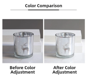 Detail of silver reindeer glass candle holder with electroplated finish and starry patterns